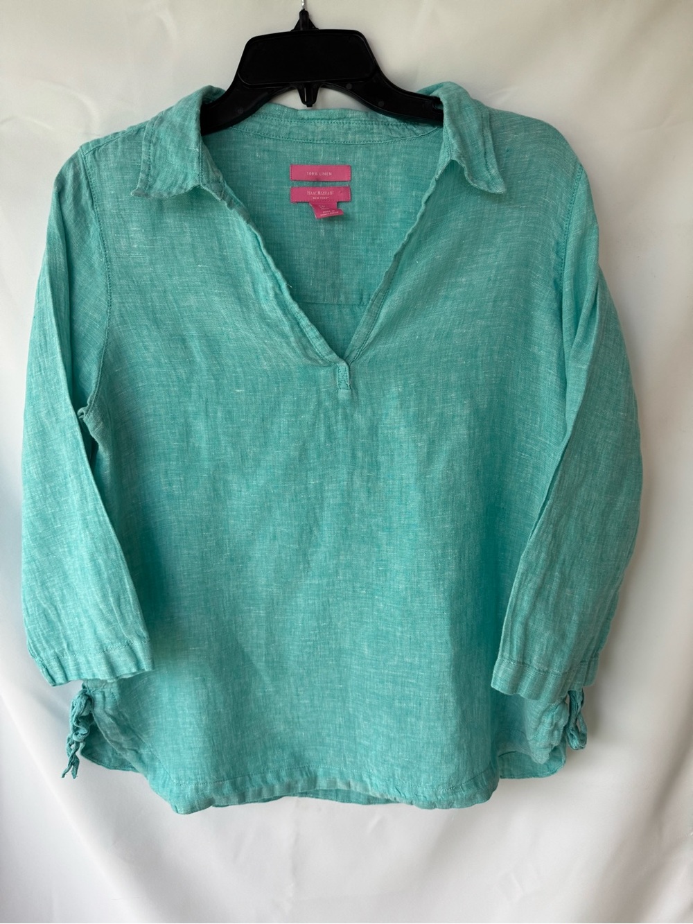 Isaac Mizrahi Turquoise V-Neck Linen Tunic
